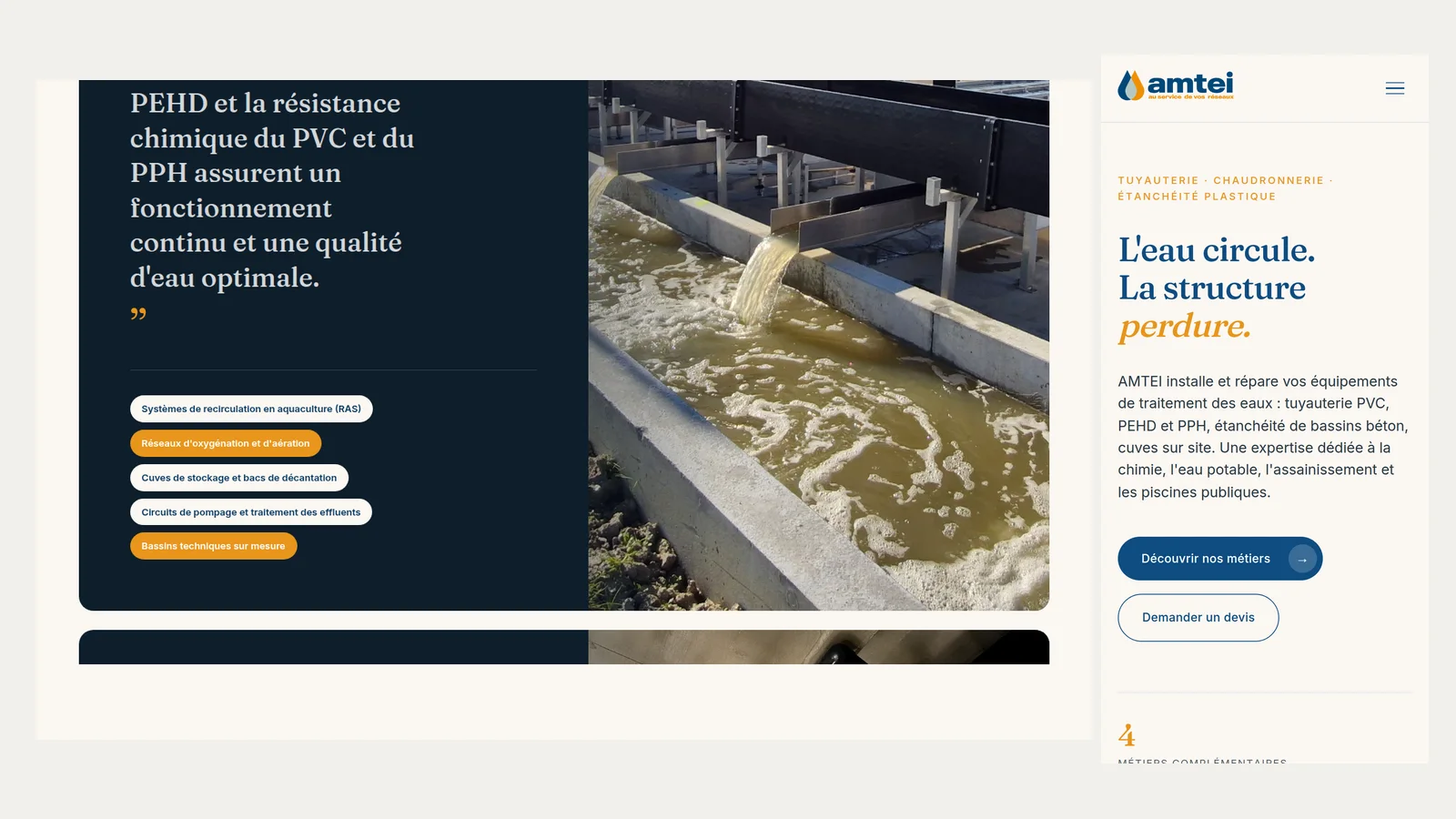 Page Domaines d'application sur ordinateur et page d'accueil sur téléphone