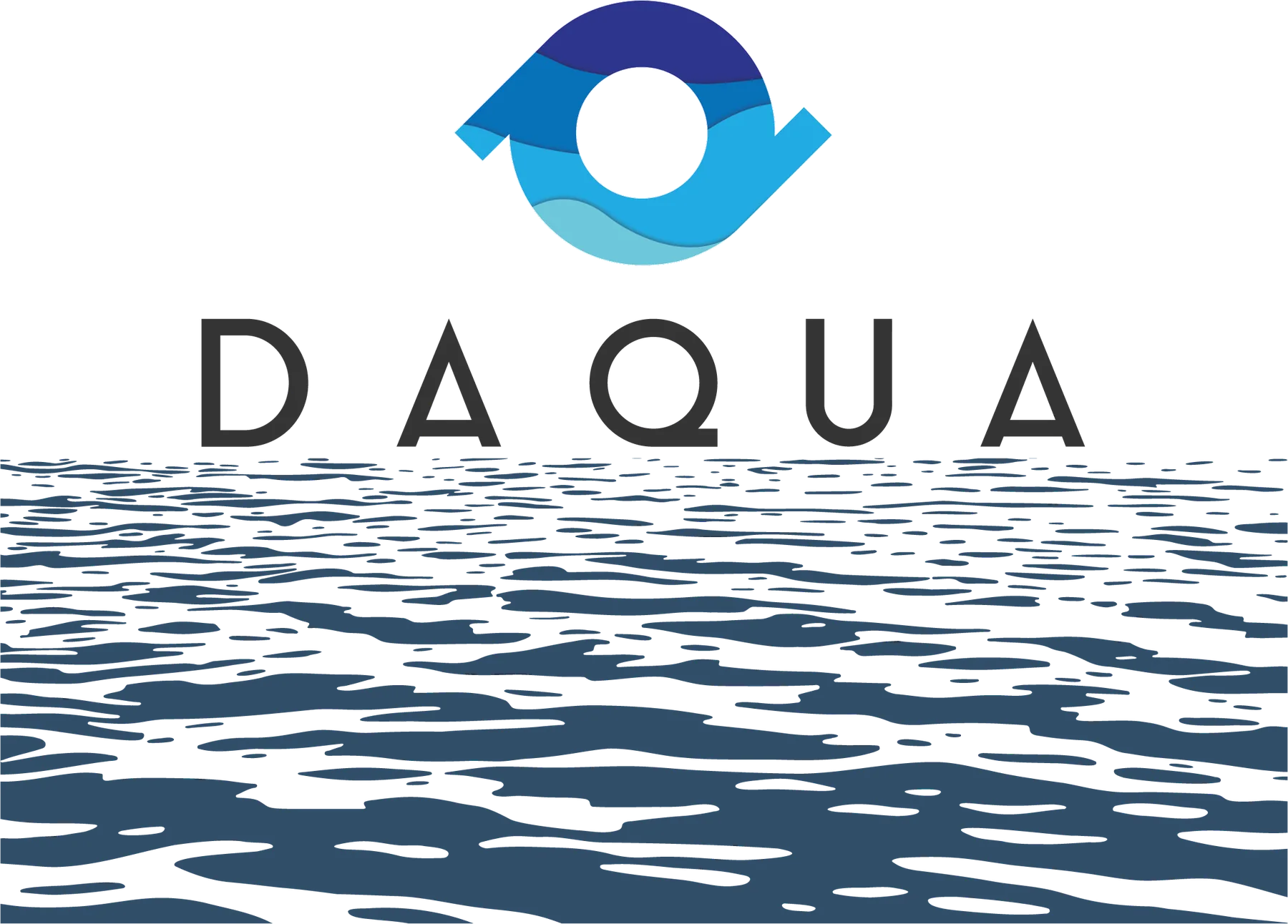 Logo DAQUA au-dessus d'une surface d'eau stylisée