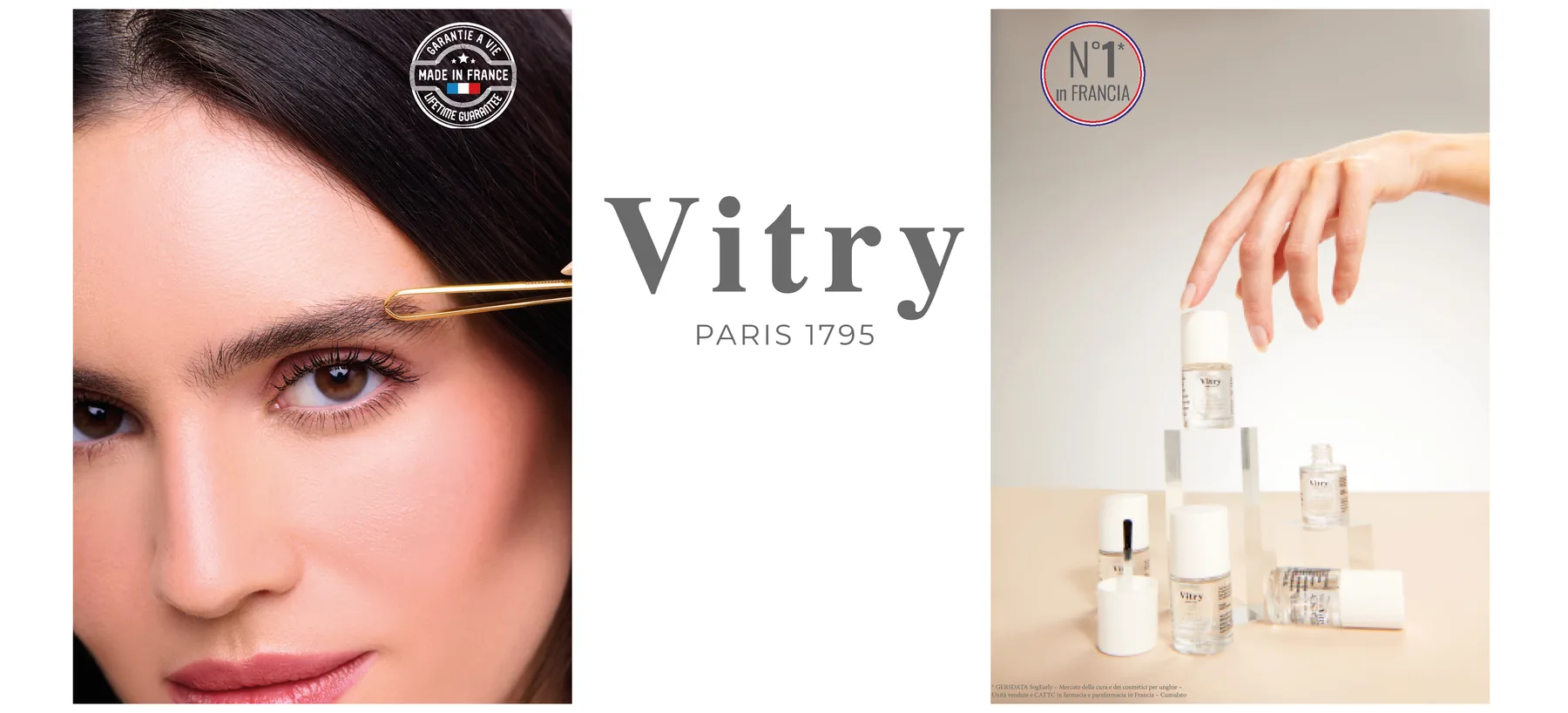Panneau de salon Vitry Paris 1795 : portrait, logotype et produits de manucure